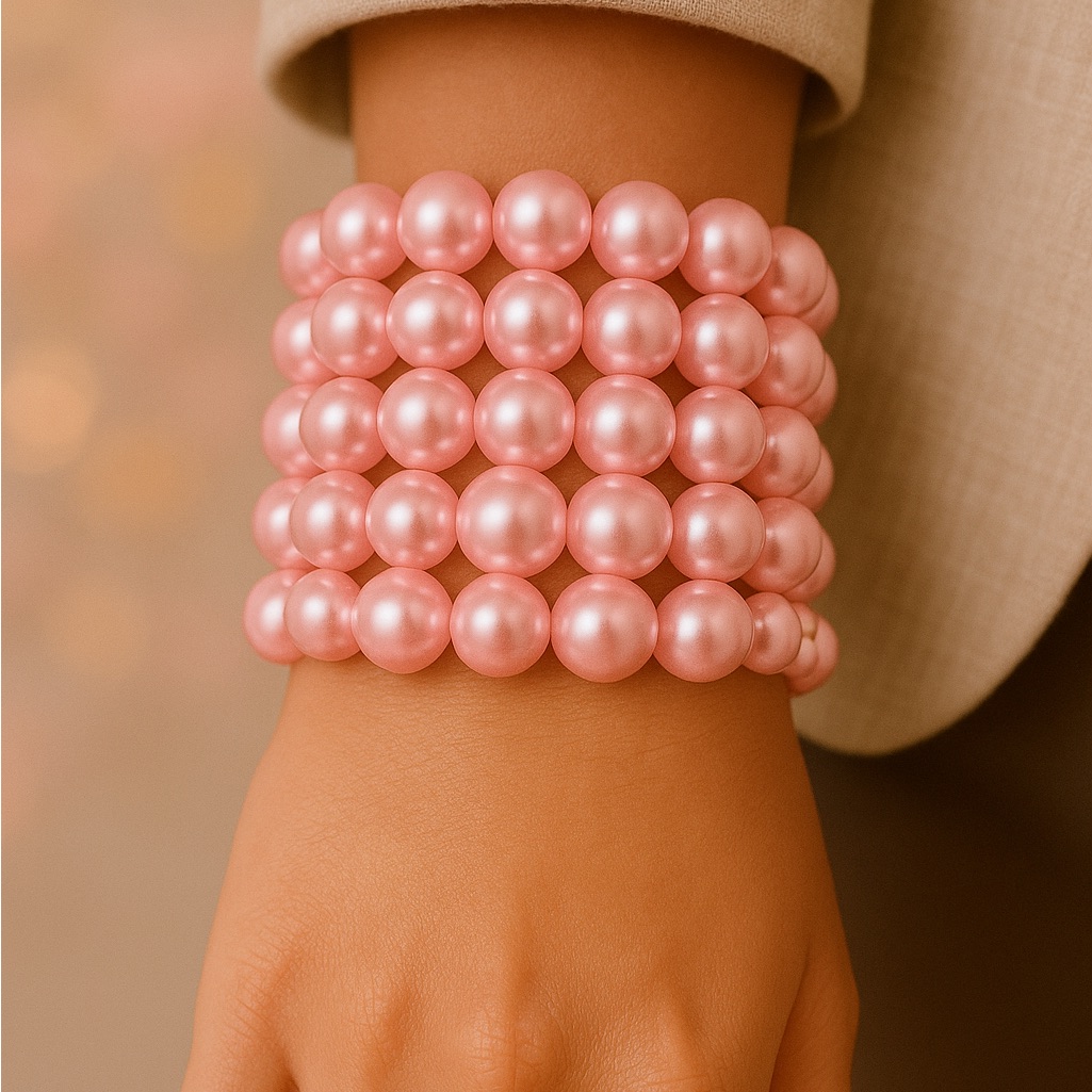 Bridesmaid Gift 5-Stack Blush Pink Pearl Bead Bracelet Set In Mixed Sizes